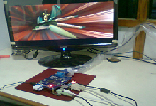 Embedded development board connected to a monitor
